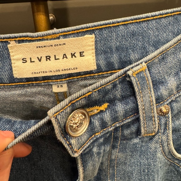 SLVRLAKE Grace Crop Wide Leg Jeans Women’s Size 25 Medium Wash Raw Hem - Picture 5 of 6